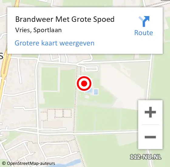Locatie op kaart van de 112 melding: Brandweer Met Grote Spoed Naar Vries, Sportlaan op 13 november 2023 12:45