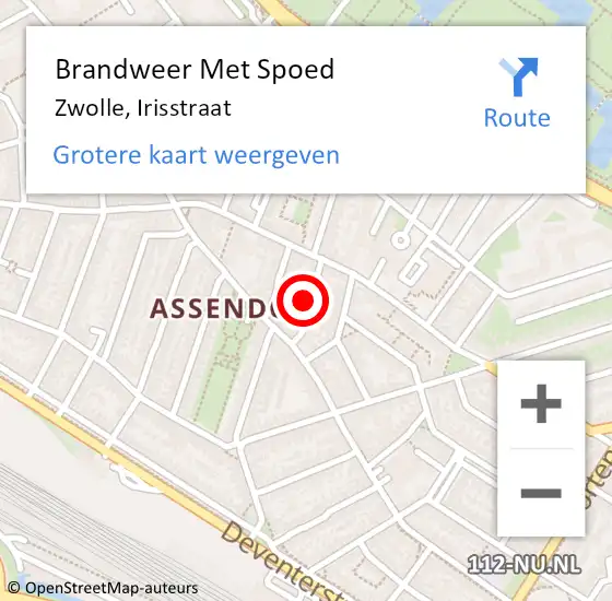 Locatie op kaart van de 112 melding: Brandweer Met Spoed Naar Zwolle, Irisstraat op 13 november 2023 12:48