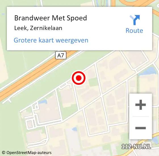 Locatie op kaart van de 112 melding: Brandweer Met Spoed Naar Leek, Zernikelaan op 13 november 2023 12:49