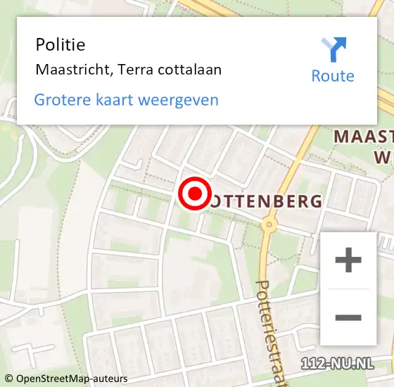 Locatie op kaart van de 112 melding: Politie Maastricht, Terra cottalaan op 13 november 2023 12:53