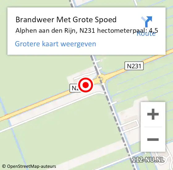 Locatie op kaart van de 112 melding: Brandweer Met Grote Spoed Naar Alphen aan den Rijn, N231 hectometerpaal: 4,5 op 13 november 2023 13:01
