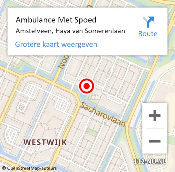 Locatie op kaart van de 112 melding: Ambulance Met Spoed Naar Amstelveen, Haya van Somerenlaan op 13 november 2023 13:54