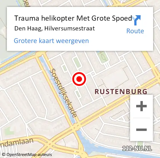 Locatie op kaart van de 112 melding: Trauma helikopter Met Grote Spoed Naar Den Haag, Hilversumsestraat op 13 november 2023 14:28