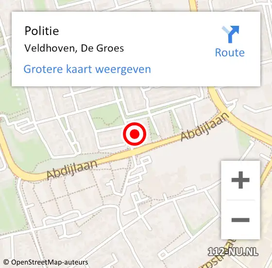 Locatie op kaart van de 112 melding: Politie Veldhoven, De Groes op 13 november 2023 15:19
