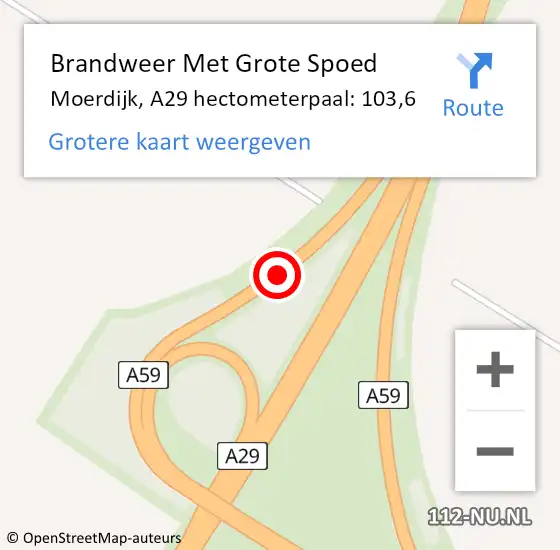 Locatie op kaart van de 112 melding: Brandweer Met Grote Spoed Naar Moerdijk, A29 hectometerpaal: 103,6 op 13 november 2023 15:25