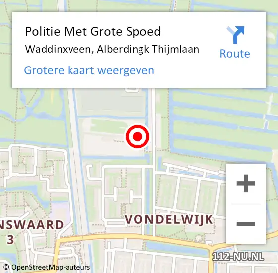 Locatie op kaart van de 112 melding: Politie Met Grote Spoed Naar Waddinxveen, Alberdingk Thijmlaan op 13 november 2023 15:34