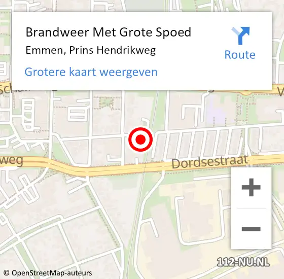 Locatie op kaart van de 112 melding: Brandweer Met Grote Spoed Naar Emmen, Prins Hendrikweg op 13 november 2023 15:38