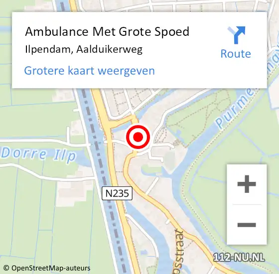 Locatie op kaart van de 112 melding: Ambulance Met Grote Spoed Naar Ilpendam, Aalduikerweg op 13 november 2023 15:58