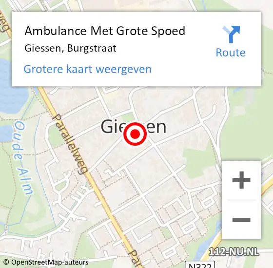 Locatie op kaart van de 112 melding: Ambulance Met Grote Spoed Naar Giessen, Burgstraat op 13 november 2023 16:02