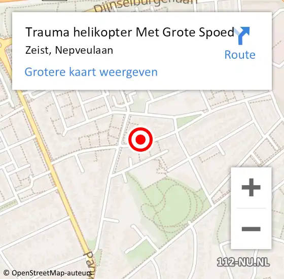 Locatie op kaart van de 112 melding: Trauma helikopter Met Grote Spoed Naar Zeist, Nepveulaan op 13 november 2023 16:16