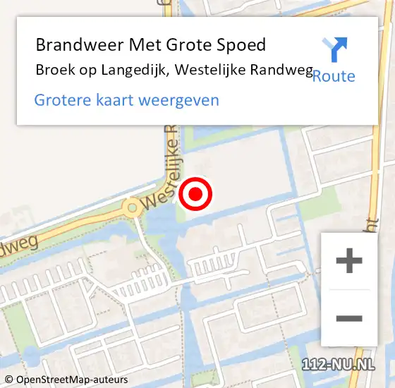 Locatie op kaart van de 112 melding: Brandweer Met Grote Spoed Naar Broek op Langedijk, Westelijke Randweg op 13 november 2023 16:22