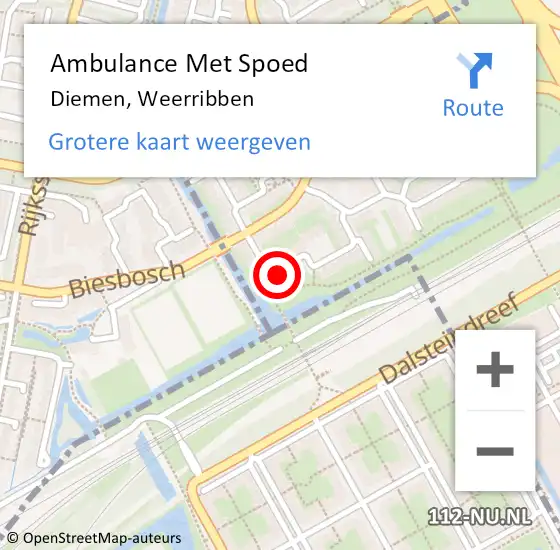 Locatie op kaart van de 112 melding: Ambulance Met Spoed Naar Diemen, Weerribben op 13 november 2023 16:26