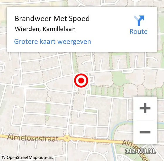 Locatie op kaart van de 112 melding: Brandweer Met Spoed Naar Wierden, Kamillelaan op 13 november 2023 16:44