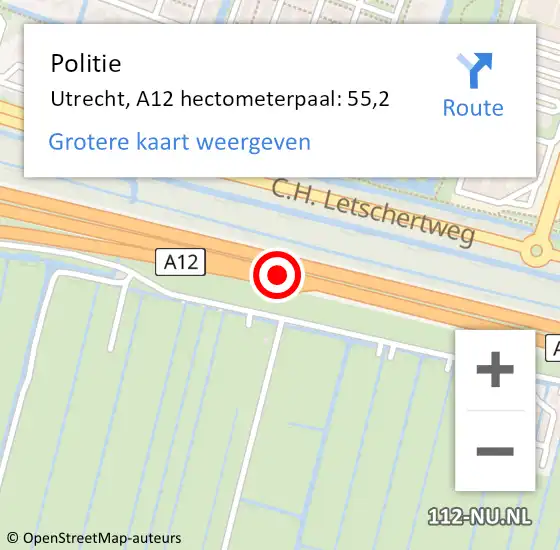 Locatie op kaart van de 112 melding: Politie Utrecht, A12 hectometerpaal: 55,2 op 13 november 2023 16:52