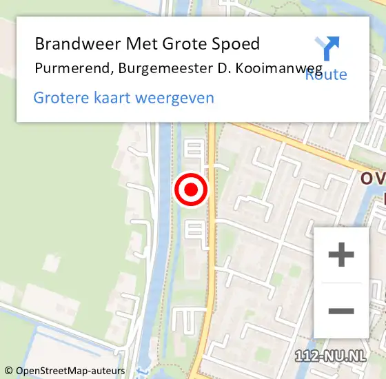 Locatie op kaart van de 112 melding: Brandweer Met Grote Spoed Naar Purmerend, Burgemeester D. Kooimanweg op 13 november 2023 17:01