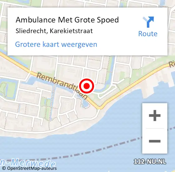 Locatie op kaart van de 112 melding: Ambulance Met Grote Spoed Naar Sliedrecht, Karekietstraat op 13 november 2023 17:05