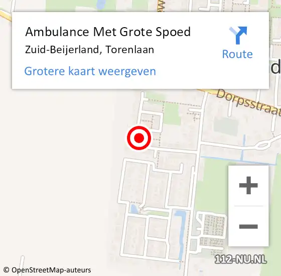 Locatie op kaart van de 112 melding: Ambulance Met Grote Spoed Naar Zuid-Beijerland, Torenlaan op 13 november 2023 17:06