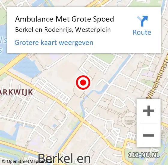 Locatie op kaart van de 112 melding: Ambulance Met Grote Spoed Naar Berkel en Rodenrijs, Westerplein op 13 november 2023 17:18