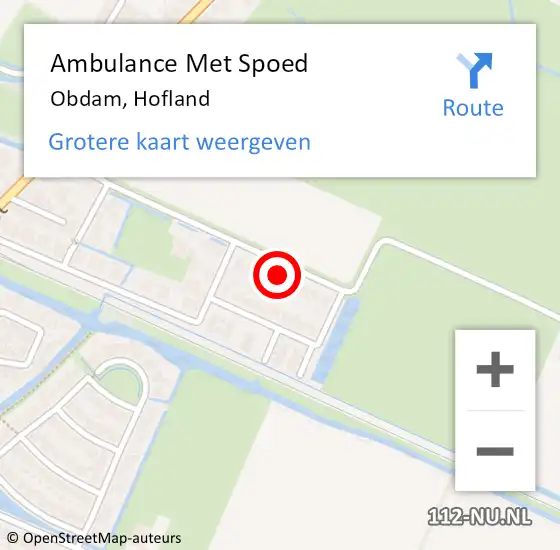Locatie op kaart van de 112 melding: Ambulance Met Spoed Naar Obdam, Hofland op 13 november 2023 17:23