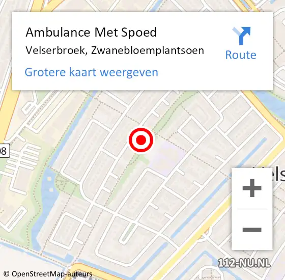 Locatie op kaart van de 112 melding: Ambulance Met Spoed Naar Velserbroek, Zwanebloemplantsoen op 13 november 2023 17:32