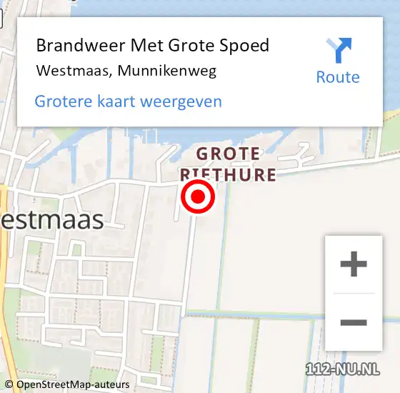 Locatie op kaart van de 112 melding: Brandweer Met Grote Spoed Naar Westmaas, Munnikenweg op 13 november 2023 17:42