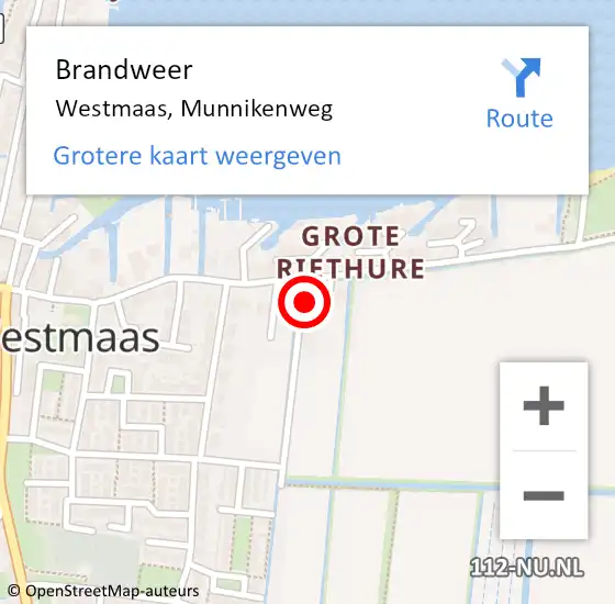 Locatie op kaart van de 112 melding: Brandweer Westmaas, Munnikenweg op 13 november 2023 17:44