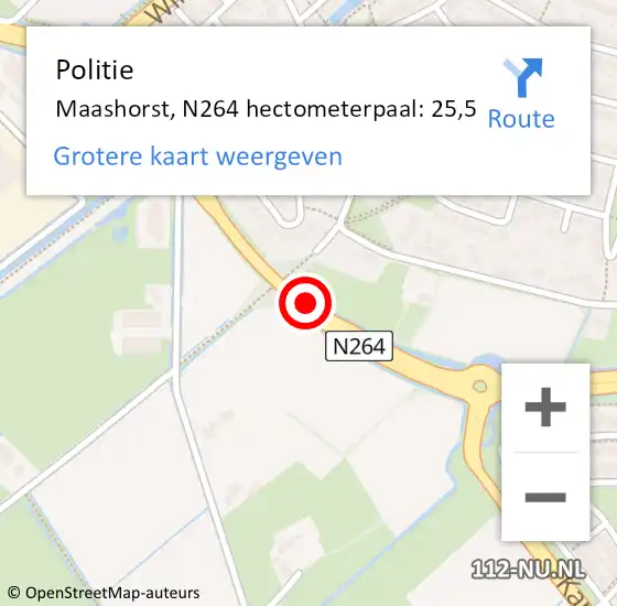 Locatie op kaart van de 112 melding: Politie Maashorst, N264 hectometerpaal: 25,5 op 13 november 2023 18:34