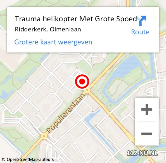 Locatie op kaart van de 112 melding: Trauma helikopter Met Grote Spoed Naar Ridderkerk, Olmenlaan op 13 november 2023 19:04