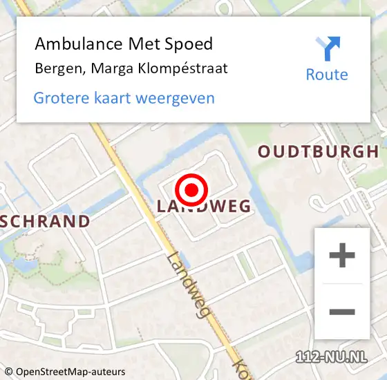 Locatie op kaart van de 112 melding: Ambulance Met Spoed Naar Bergen, Marga Klompéstraat op 13 november 2023 19:25