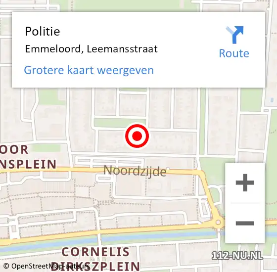 Locatie op kaart van de 112 melding: Politie Emmeloord, Leemansstraat op 13 november 2023 19:42