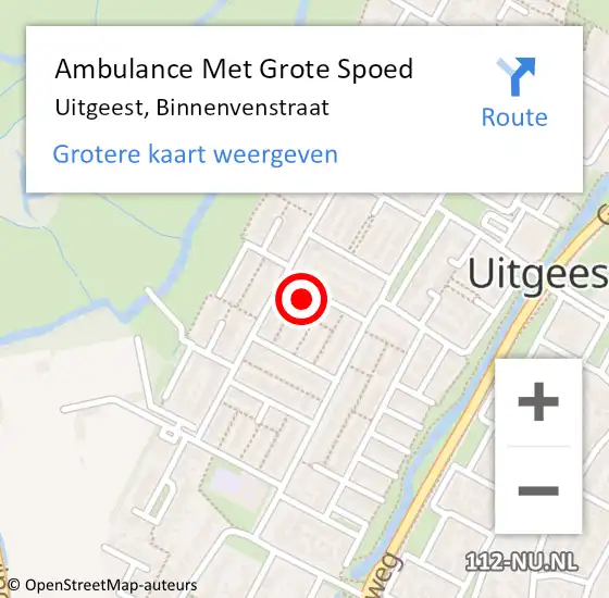 Locatie op kaart van de 112 melding: Ambulance Met Grote Spoed Naar Uitgeest, Binnenvenstraat op 13 november 2023 20:06