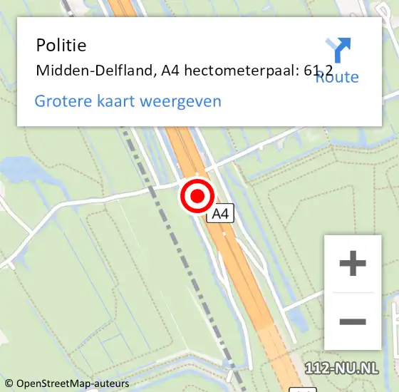 Locatie op kaart van de 112 melding: Politie Midden-Delfland, A4 hectometerpaal: 61,2 op 13 november 2023 20:36