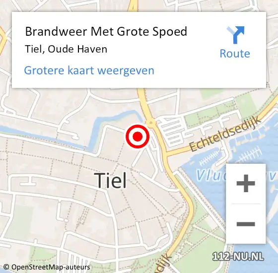 Locatie op kaart van de 112 melding: Brandweer Met Grote Spoed Naar Tiel, Oude Haven op 13 november 2023 20:41