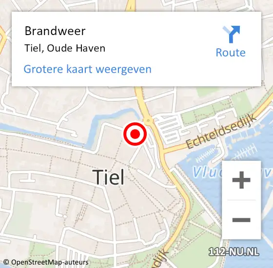 Locatie op kaart van de 112 melding: Brandweer Tiel, Oude Haven op 13 november 2023 20:55