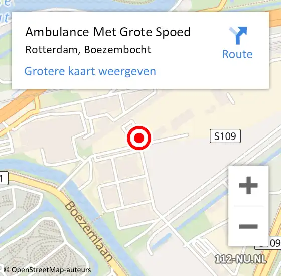 Locatie op kaart van de 112 melding: Ambulance Met Grote Spoed Naar Rotterdam, Boezembocht op 13 november 2023 21:01