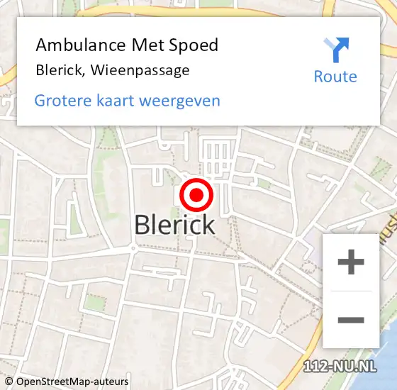 Locatie op kaart van de 112 melding: Ambulance Met Spoed Naar Blerick, Wieenpassage op 15 september 2014 10:33