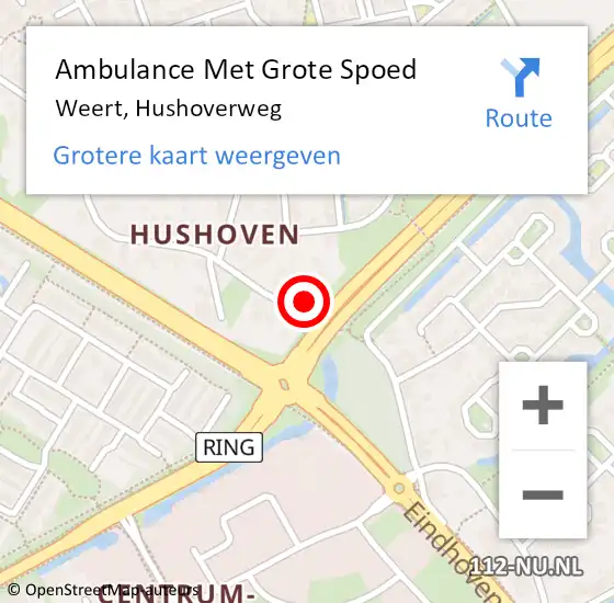 Locatie op kaart van de 112 melding: Ambulance Met Grote Spoed Naar Weert, Hushoverweg op 13 november 2023 23:20