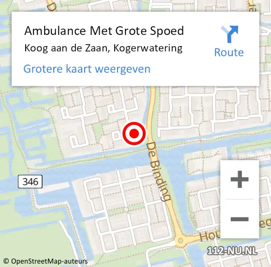 Locatie op kaart van de 112 melding: Ambulance Met Grote Spoed Naar Koog aan de Zaan, Kogerwatering op 13 november 2023 23:40