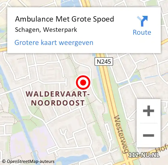 Locatie op kaart van de 112 melding: Ambulance Met Grote Spoed Naar Schagen, Westerpark op 13 november 2023 23:50