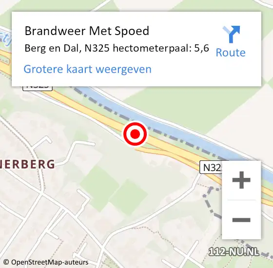 Locatie op kaart van de 112 melding: Brandweer Met Spoed Naar Berg en Dal, N325 hectometerpaal: 5,6 op 14 november 2023 00:13