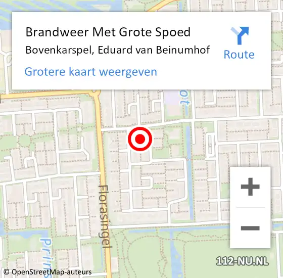 Locatie op kaart van de 112 melding: Brandweer Met Grote Spoed Naar Bovenkarspel, Eduard van Beinumhof op 14 november 2023 01:08