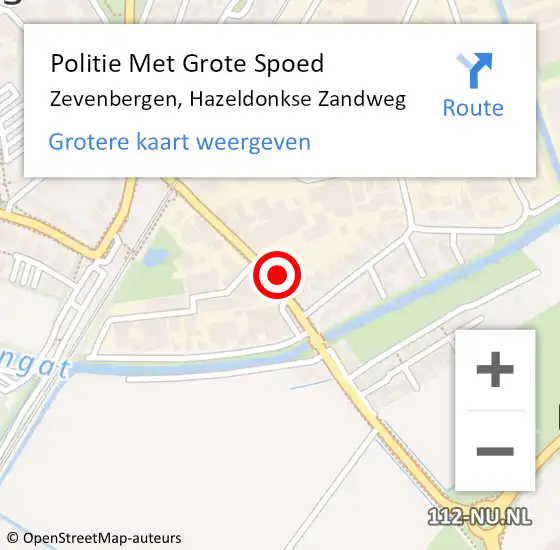 Locatie op kaart van de 112 melding: Politie Met Grote Spoed Naar Zevenbergen, Hazeldonkse Zandweg op 14 november 2023 07:03