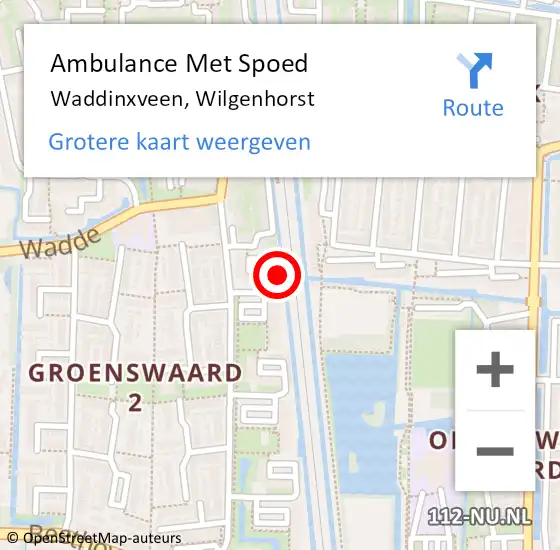 Locatie op kaart van de 112 melding: Ambulance Met Spoed Naar Waddinxveen, Wilgenhorst op 14 november 2023 07:03