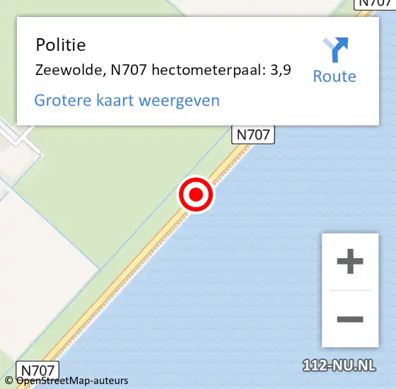 Locatie op kaart van de 112 melding: Politie Zeewolde, N707 hectometerpaal: 3,9 op 14 november 2023 07:33
