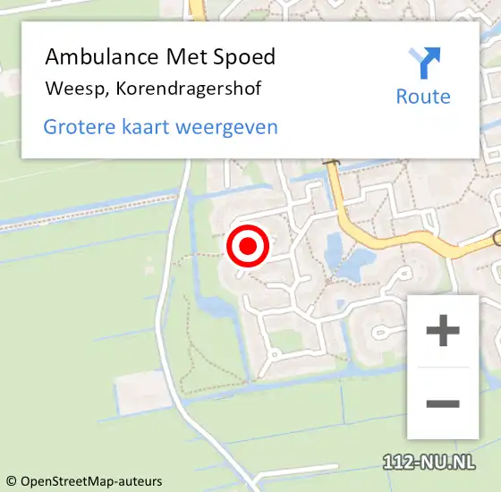 Locatie op kaart van de 112 melding: Ambulance Met Spoed Naar Weesp, Korendragershof op 15 september 2014 10:56