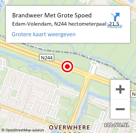 Locatie op kaart van de 112 melding: Brandweer Met Grote Spoed Naar Edam-Volendam, N244 hectometerpaal: 21,5 op 14 november 2023 08:22