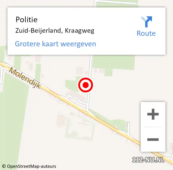 Locatie op kaart van de 112 melding: Politie Zuid-Beijerland, Kraagweg op 14 november 2023 08:55