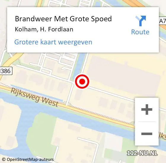 Locatie op kaart van de 112 melding: Brandweer Met Grote Spoed Naar Kolham, H. Fordlaan op 14 november 2023 09:00