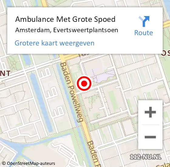 Locatie op kaart van de 112 melding: Ambulance Met Grote Spoed Naar Amsterdam, Evertsweertplantsoen op 14 november 2023 09:20