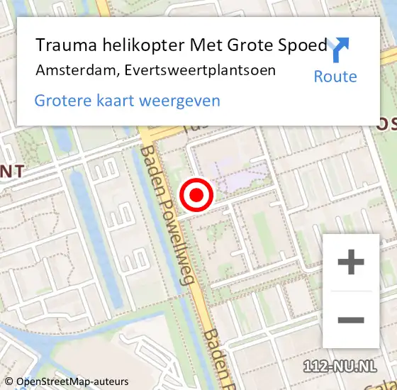 Locatie op kaart van de 112 melding: Trauma helikopter Met Grote Spoed Naar Amsterdam, Evertsweertplantsoen op 14 november 2023 09:21